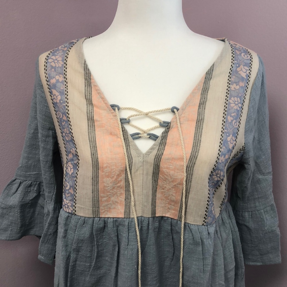 Babydoll Blue Dress with Tassel front - Picture 5 of 9